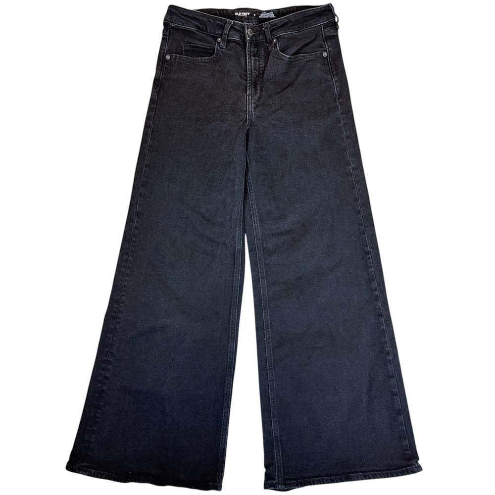 Old Navy Drapey Denim Jeans Women 4 Black Extra High Rise Super Wide Leg